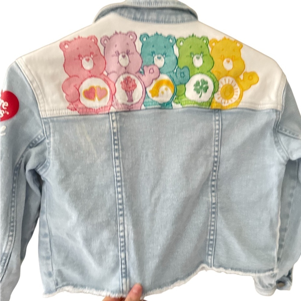 Justice Light Blue Denim Jacket with Colorful Bear Design - Picture 3 of 4